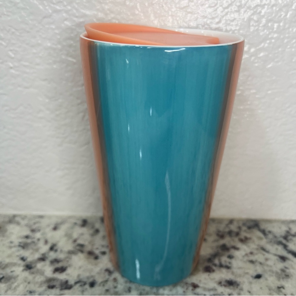 Starbucks Tropical Sunset Ombre Ceramic Tumbler Mug Cup 12 oz NEW‎ Orange Blue - Picture 3 of 8